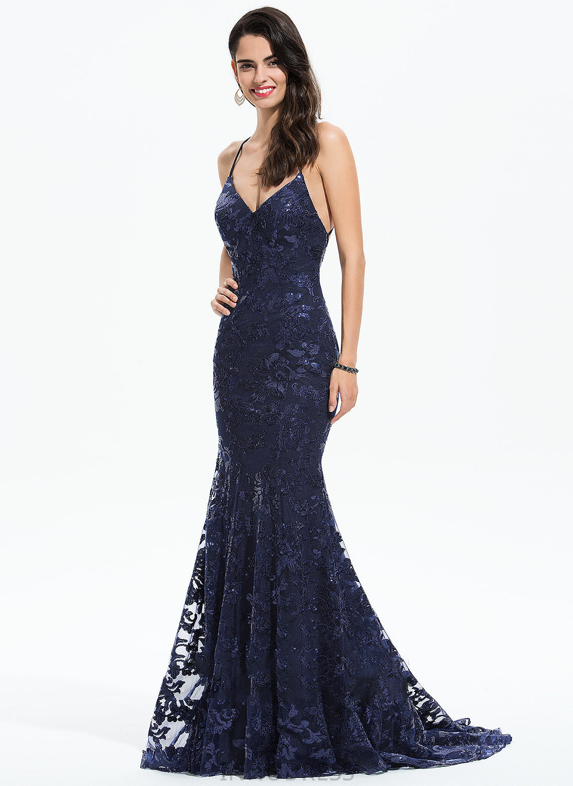 Alexia Sequined Sweep Prom Dresses With Trumpet/Mermaid V-neck Sequins Train
