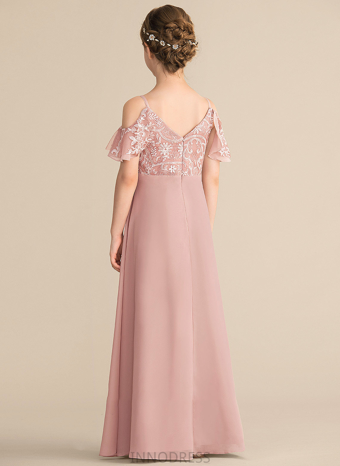 Jaden Floor-Length Lace Junior Bridesmaid Dresses V-neck Chiffon A-Line