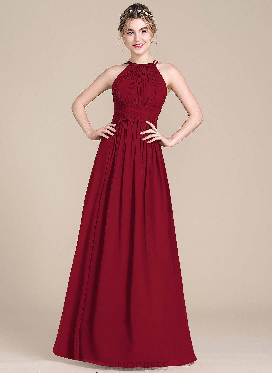 Fabric Silhouette A-Line Floor-Length ScoopNeck Neckline Length Embellishment Ruffle Helena Natural Waist A-Line/Princess