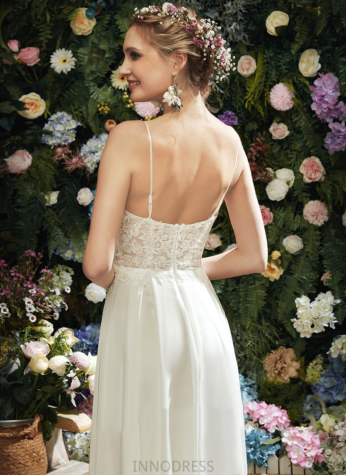Floor-Length V-neck Kasey A-Line Dress Wedding Lace Chiffon Wedding Dresses