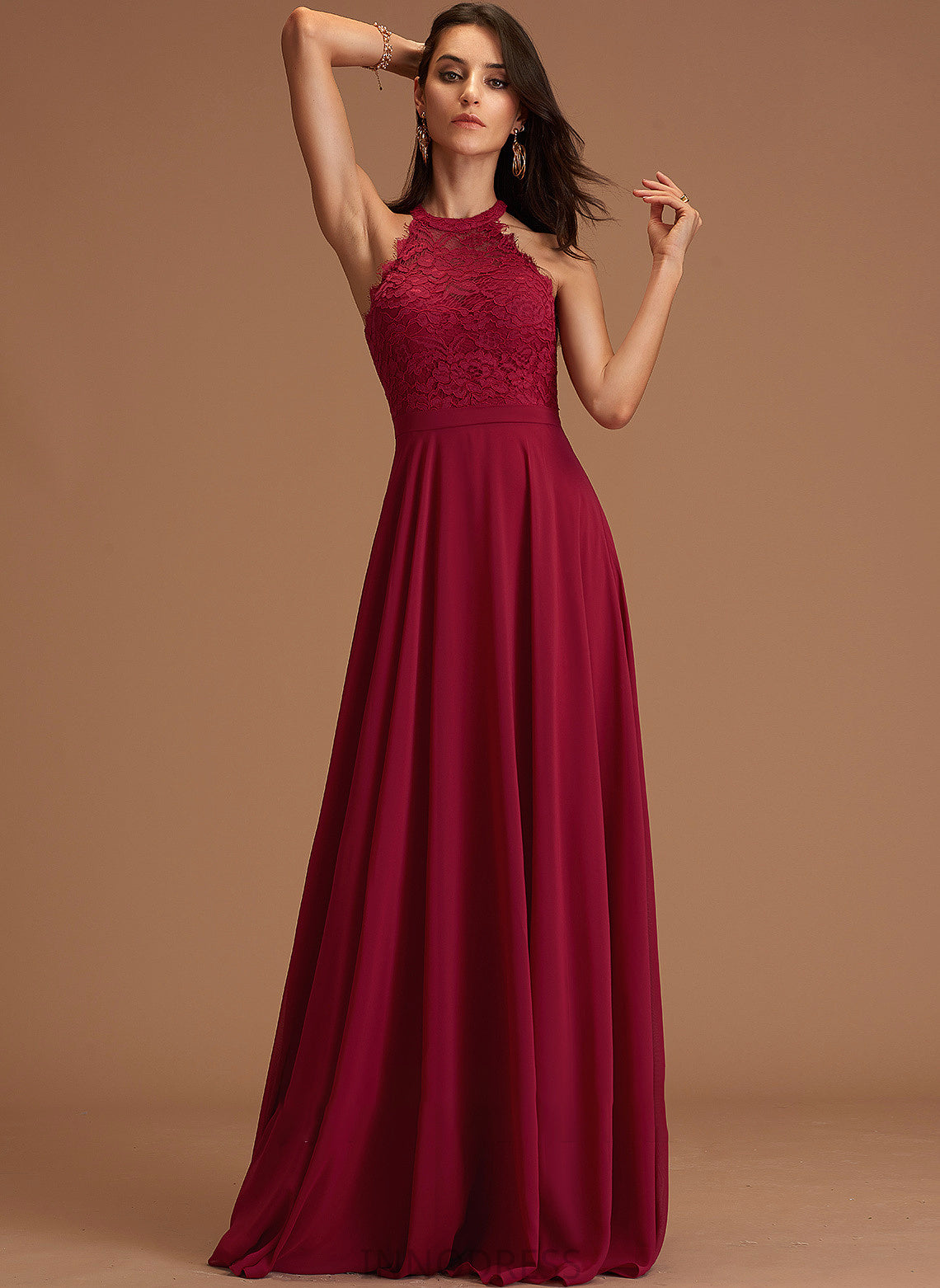 Floor-Length Fabric Neckline Lace Length Silhouette A-Line Embellishment ScoopNeck Donna Sleeveless Off The Shoulder