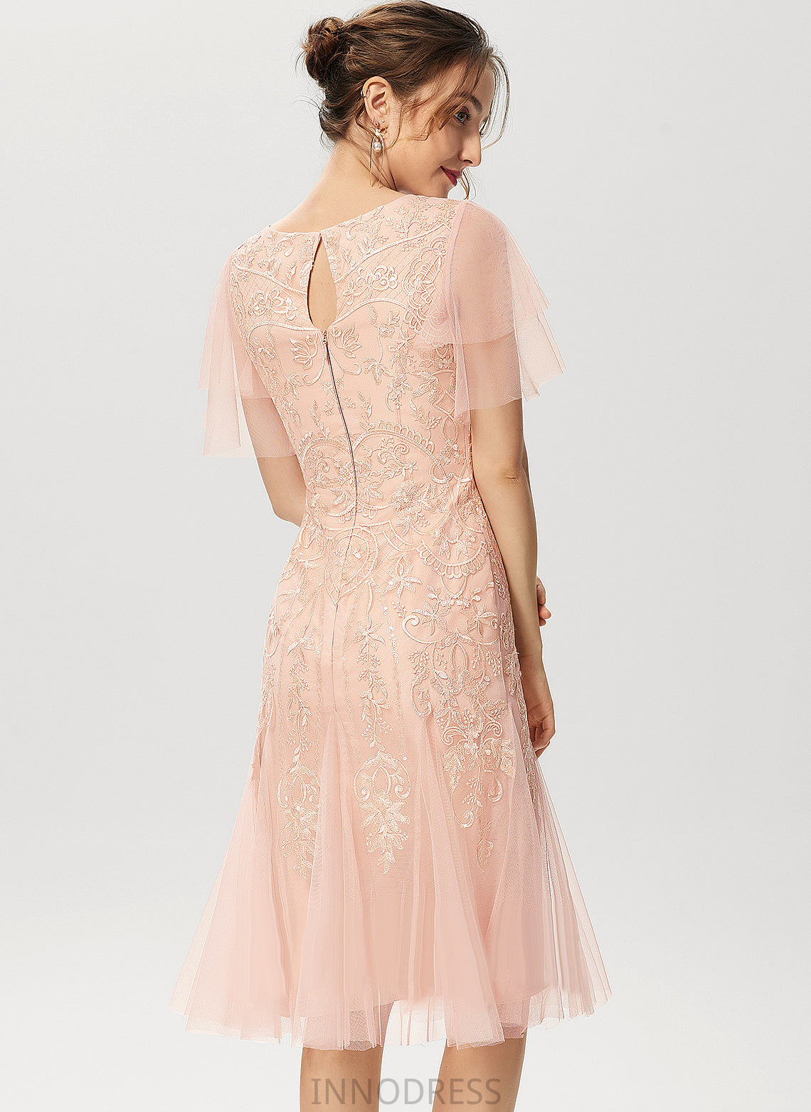 Neck Cecilia Dress Trumpet/Mermaid Scoop Lace With Knee-Length Cocktail Dresses Tulle Sequins Cocktail