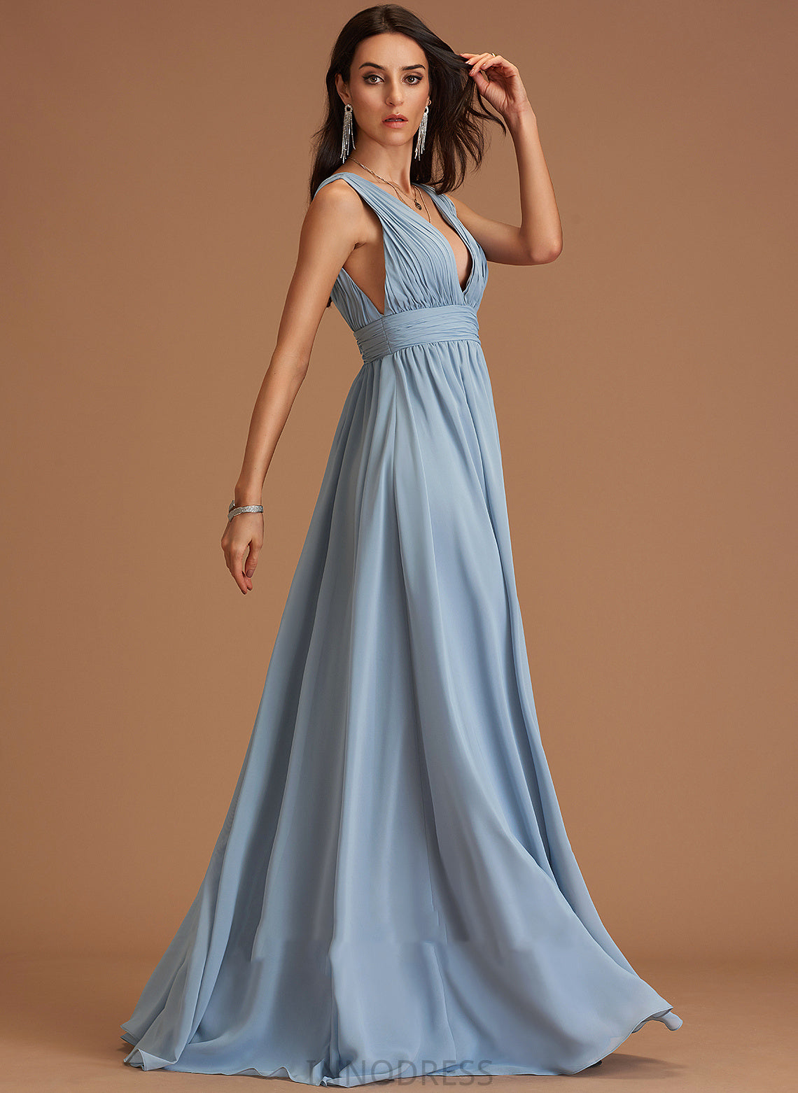 Floor-Length SplitFront A-Line V-neck Length Fabric Silhouette Embellishment Neckline Keira Floor Length A-Line/Princess Bridesmaid Dresses