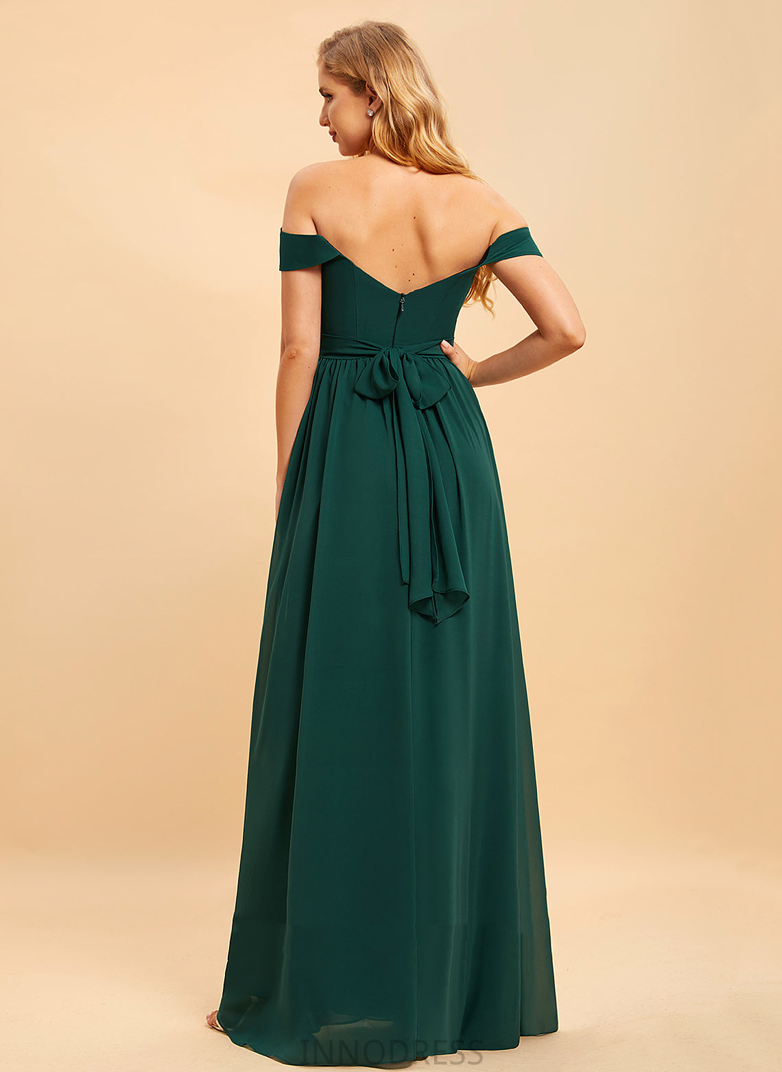 SplitFront Silhouette Floor-Length Embellishment Length Fabric Off-the-Shoulder Neckline A-Line Jenny Spaghetti Staps Floor Length Bridesmaid Dresses