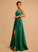 Satin Sequins Beading Prom Dresses V-neck Floor-Length Shirley Ball-Gown/Princess With