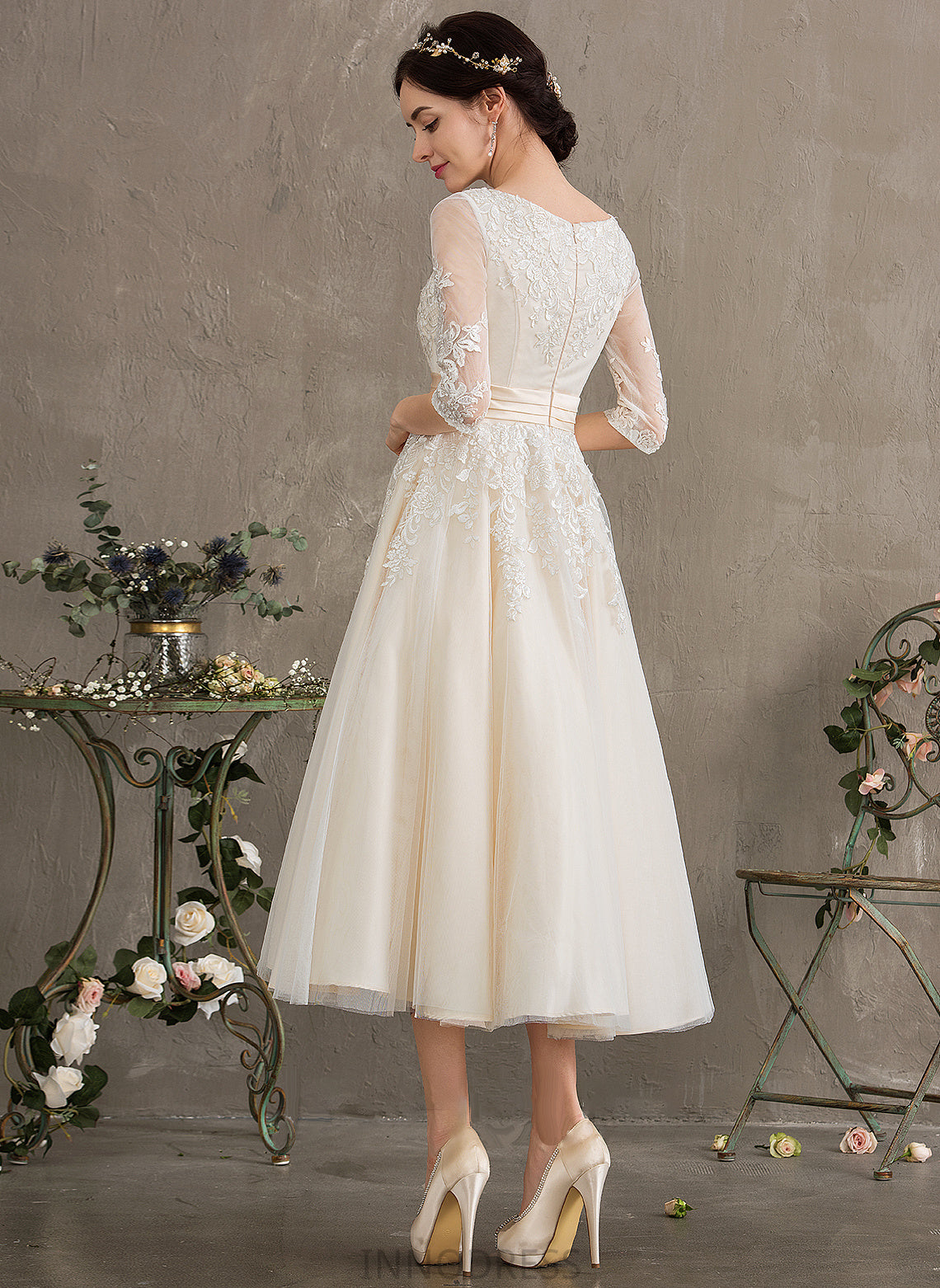 Tea-Length Wedding Dresses Dress Ball-Gown/Princess Cierra Tulle Wedding V-neck