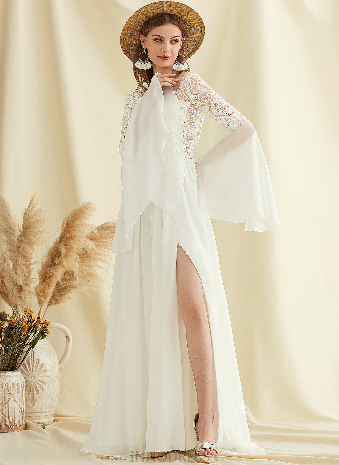 Dress Split Train Yuliana A-Line Front V-neck With Chiffon Lace Wedding Dresses Sweep Wedding