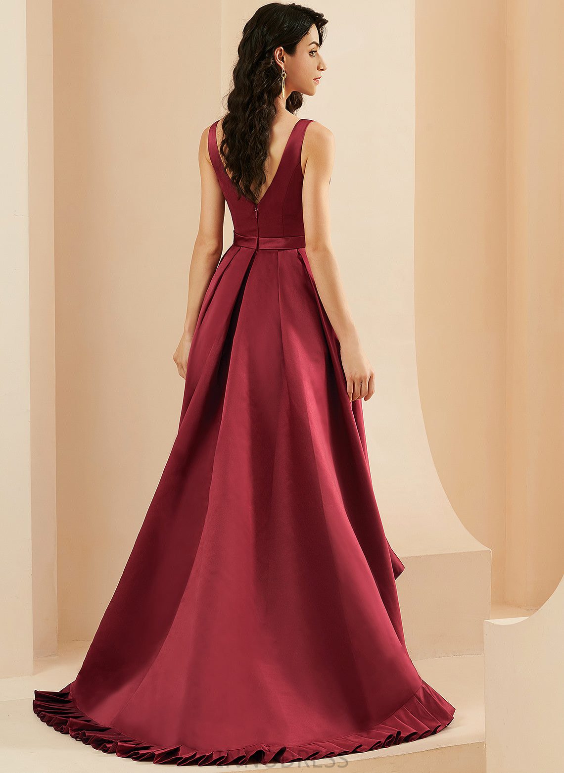 Asymmetrical With Prom Dresses Ball-Gown/Princess Pockets V-neck Madison Satin