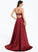 Front With Satin Prom Dresses Sequins Sweep Train Destinee A-Line V-neck Beading Split