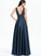 Front Satin With Prom Dresses Floor-Length A-Line V-neck Sequins Pockets Lace Split Miracle