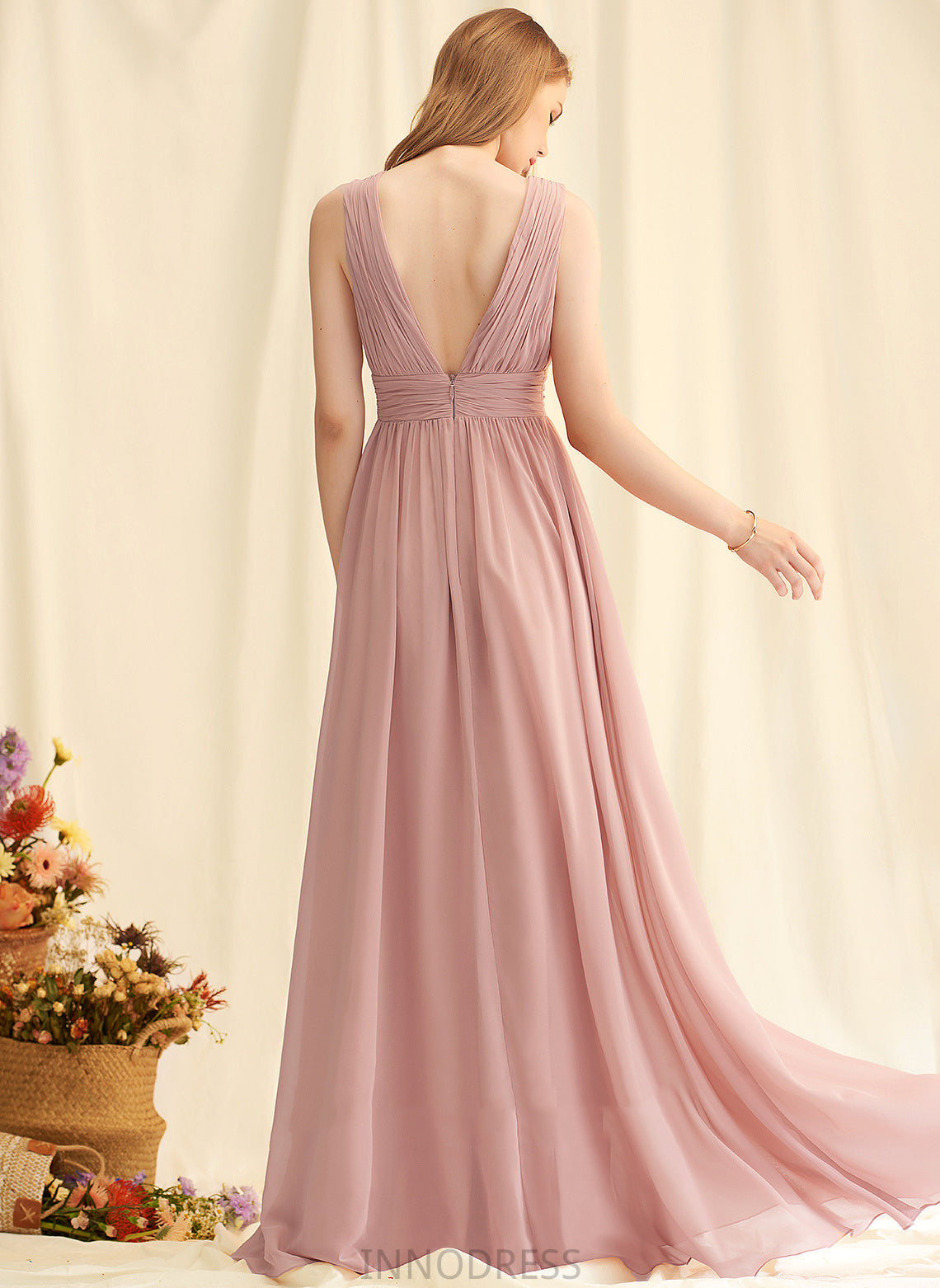 SplitFront Fabric A-Line Silhouette Length Floor-Length Neckline V-neck Embellishment Iliana Sleeveless A-Line/Princess Bridesmaid Dresses