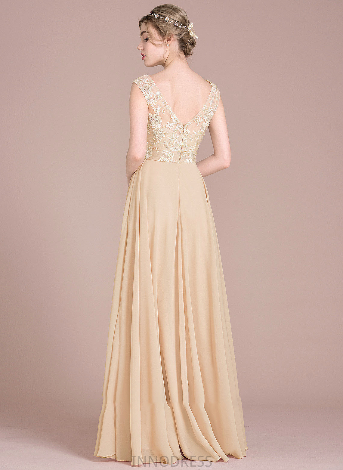 Chiffon Prom Dresses Lace Emmalee A-Line V-neck Floor-Length