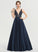 Ball-Gown/Princess V-neck Aubrie Floor-Length Sequins Beading With Prom Dresses Satin