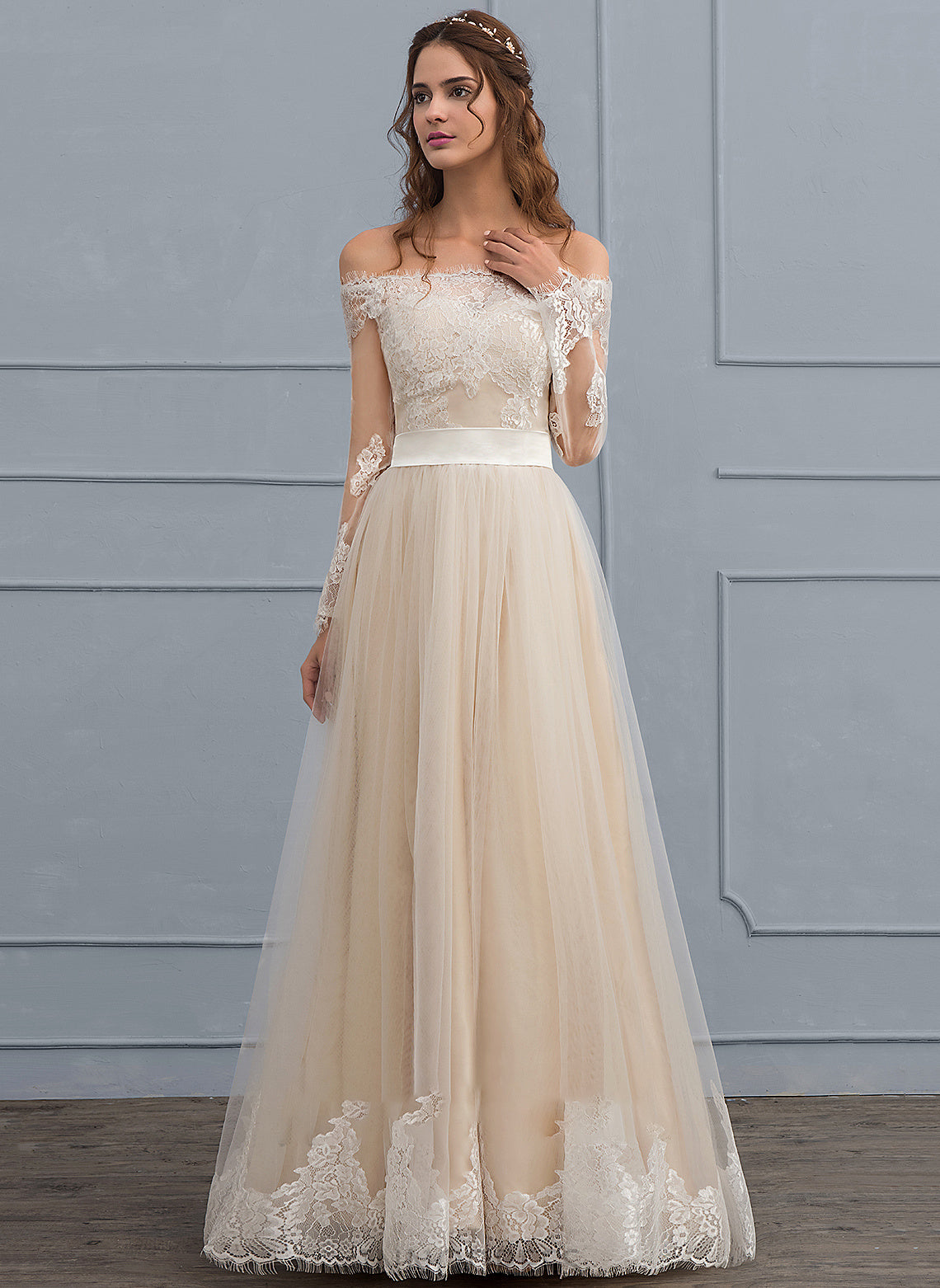 Floor-Length Dress Lace A-Line Wedding Ashly Tulle Wedding Dresses