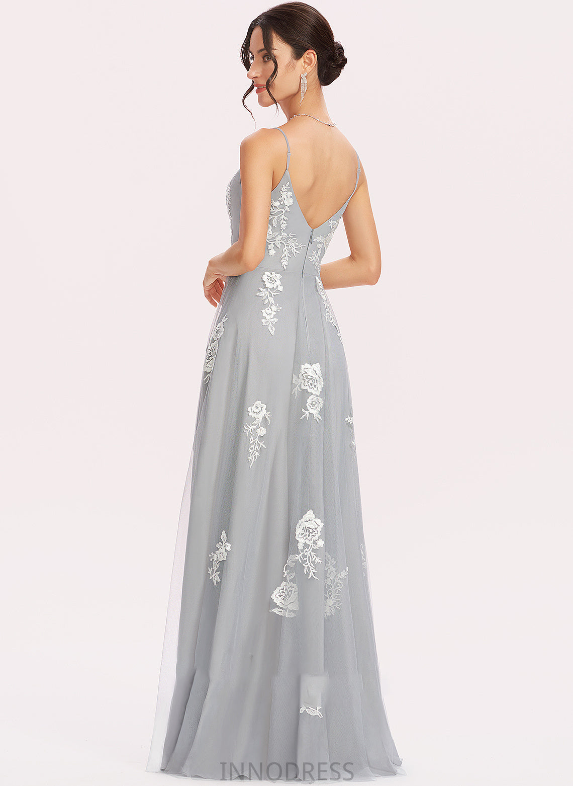 Silhouette A-Line Lace Floor-Length Length Neckline V-neck Embellishment Fabric Haylie A-Line/Princess Floor Length