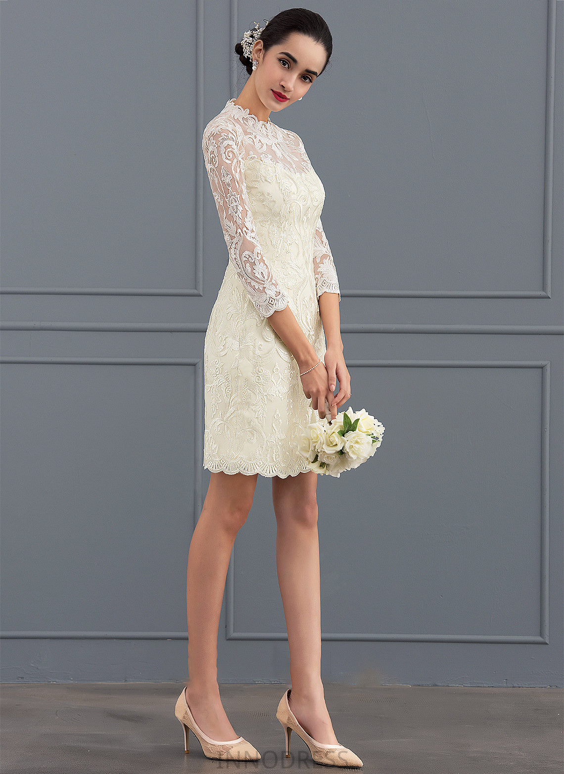 Kaitlin Dress Wedding Dresses Lace Neck Sheath/Column Knee-Length High Wedding