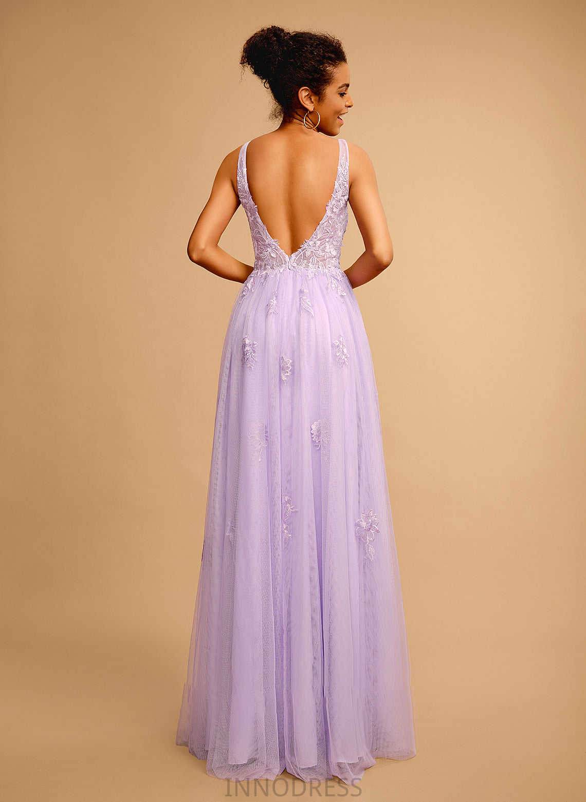 Ball-Gown/Princess With Floor-Length Tulle V-neck Lace Yasmin Prom Dresses
