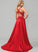 Ball-Gown/Princess Sweep Satin Train With V-neck Front Skyla Prom Dresses Split
