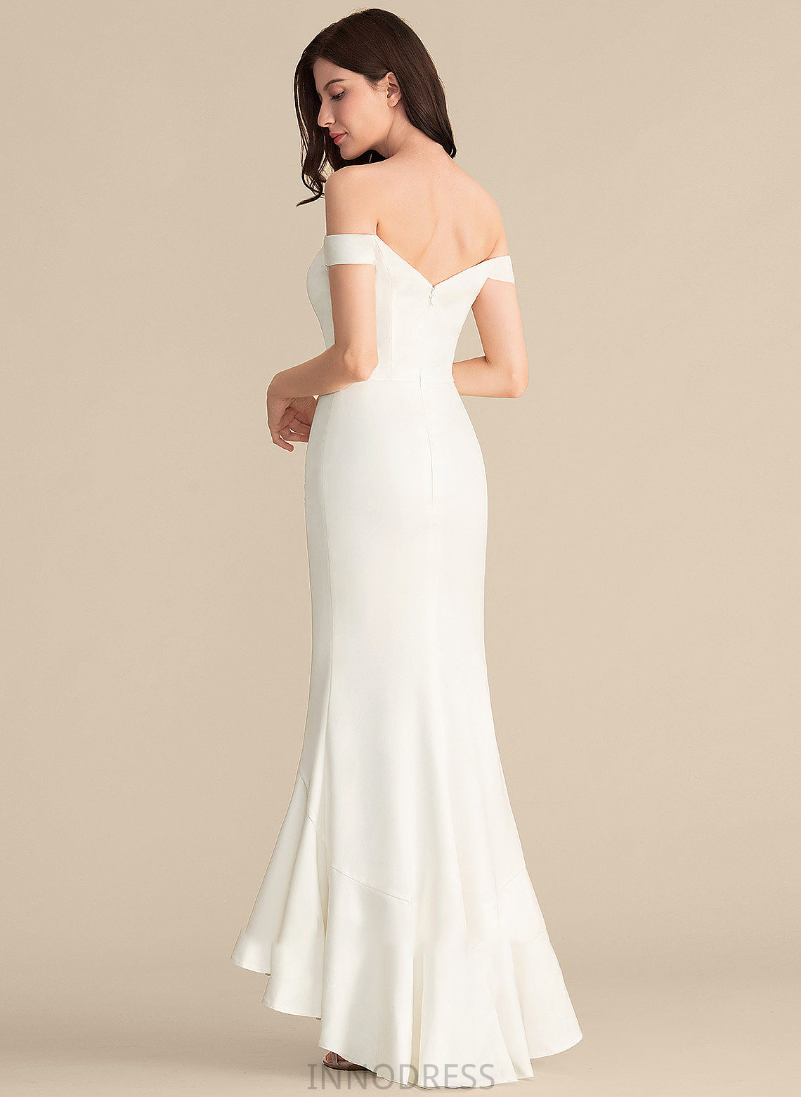 Jazlyn Dress Off-the-Shoulder Asymmetrical Stretch Trumpet/Mermaid Crepe Wedding Wedding Dresses