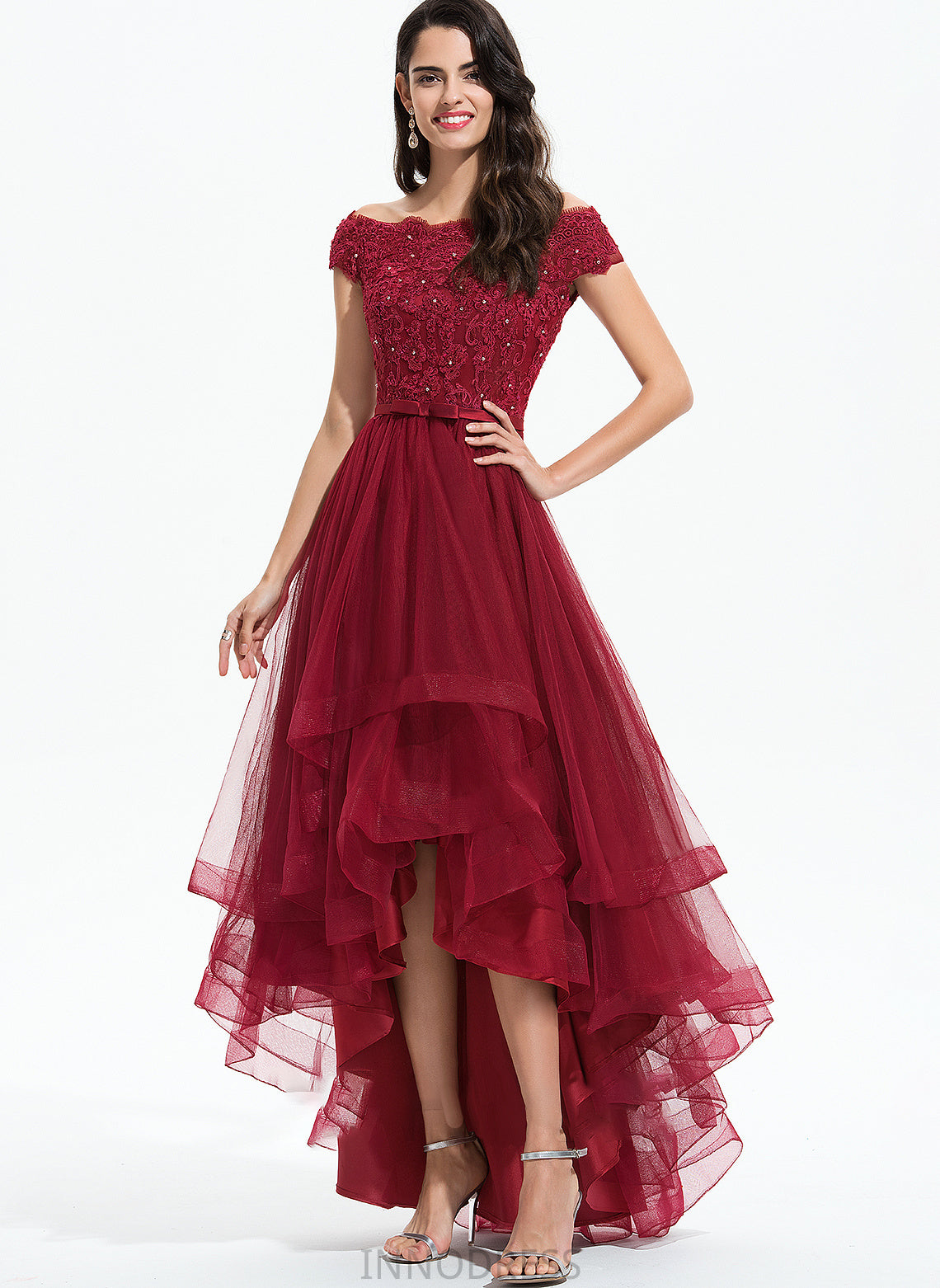 Sequins Bow(s) Dress Off-the-Shoulder Tulle Asymmetrical With Wedding Dresses Beading Ball-Gown/Princess Hillary Wedding