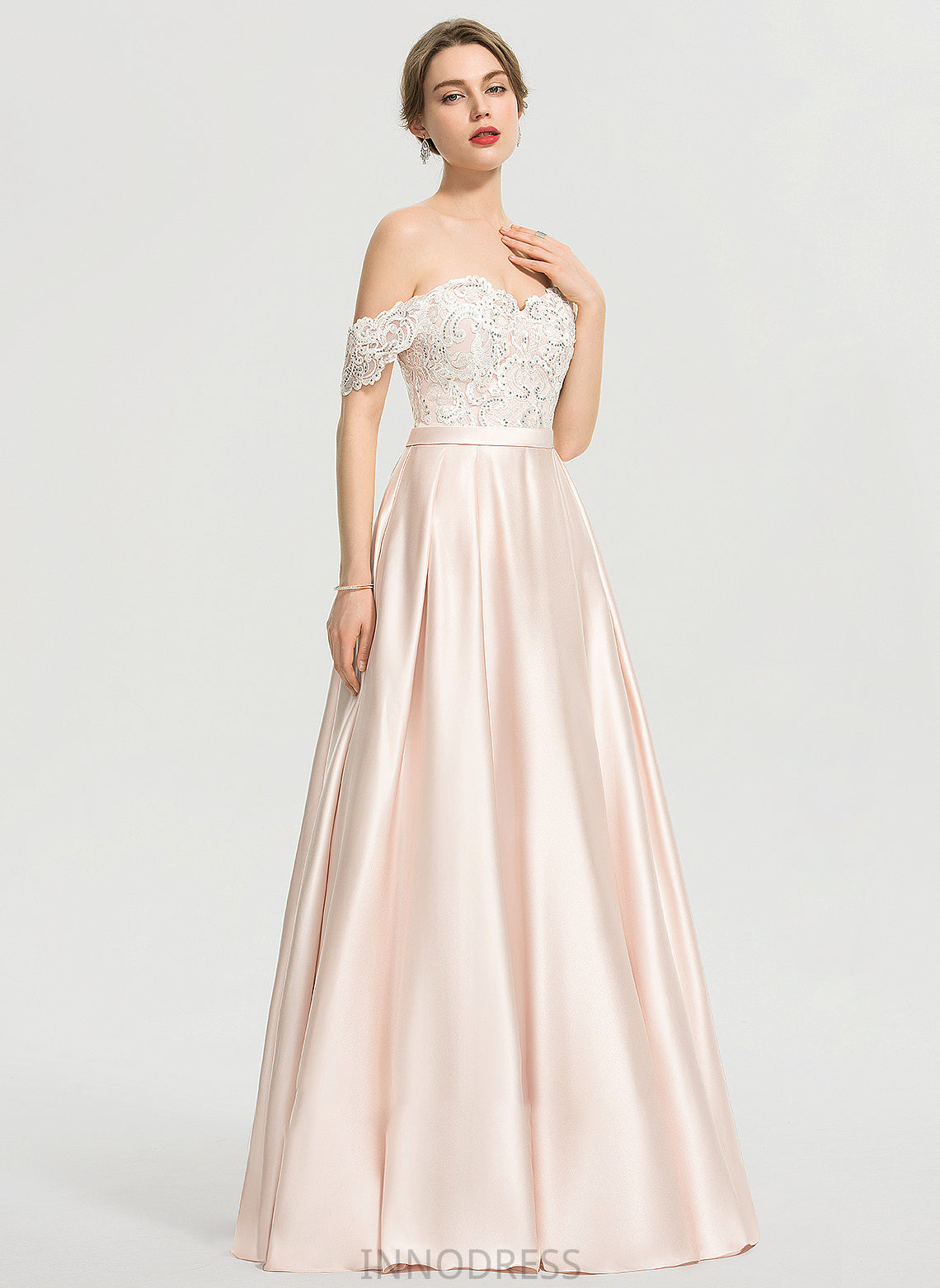 With Floor-Length Dress Ball-Gown/Princess Off-the-Shoulder Selah Wedding Dresses Wedding Sequins Satin