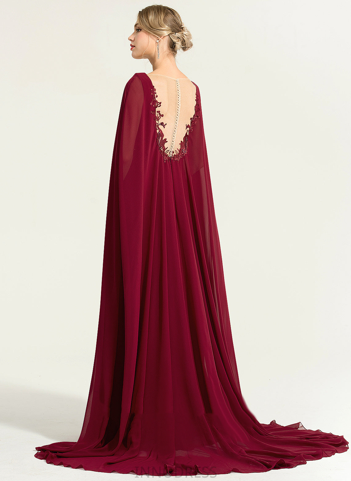 Dress Wedding Chiffon A-Line Wedding Dresses Floor-Length Lace V-neck Sequins Lilyana With