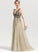Beading Christina Prom Dresses Front V-neck Tulle Sequins A-Line Split With Floor-Length