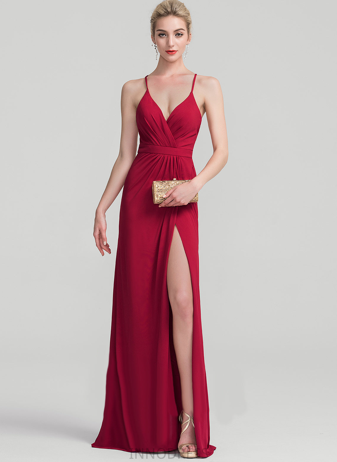 Prom Dresses With V-neck Layla Sheath/Column Floor-Length Pleated Jersey
