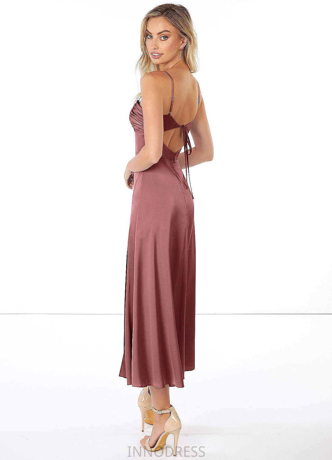 Mariah Sleeveless A-Line/Princess Spaghetti Staps Natural Waist Floor Length Bridesmaid Dresses