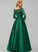 Prom Dresses Satin Floor-Length Aliza Beading Sequins V-neck Pockets With Lace Ball-Gown/Princess