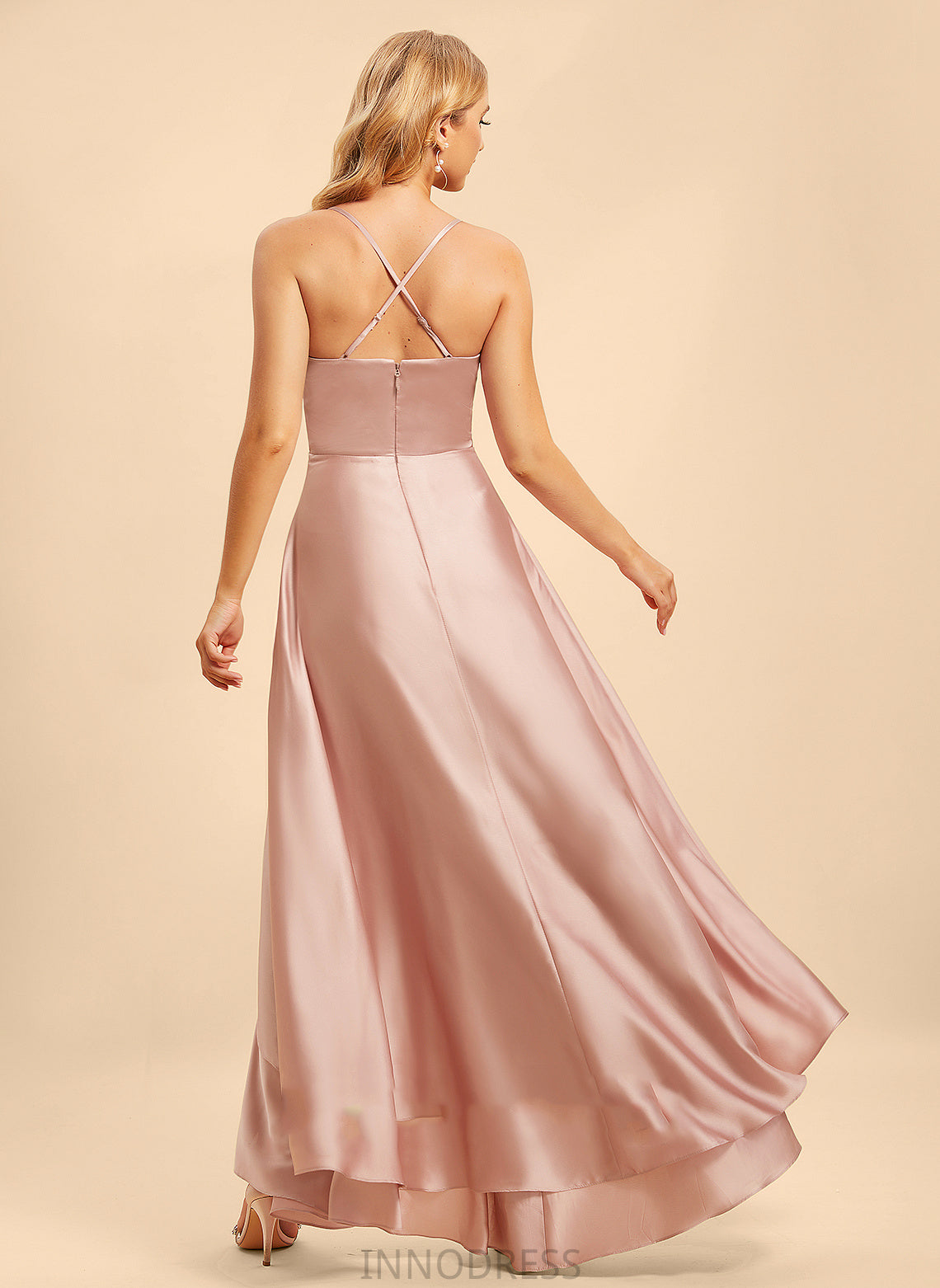 Silhouette V-neck Neckline Asymmetrical Length Ruffle Embellishment Fabric A-Line Bianca A-Line/Princess Floor Length Bridesmaid Dresses