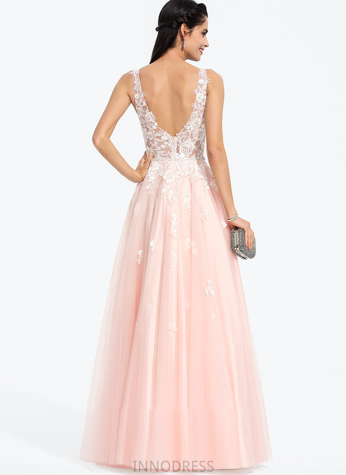 V-neck Prom Dresses Floor-Length Tulle With Beading Marlie Sequins Ball-Gown/Princess