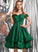 Sloane Knee-Length Off-the-Shoulder Ruffle Prom Dresses Satin A-Line With