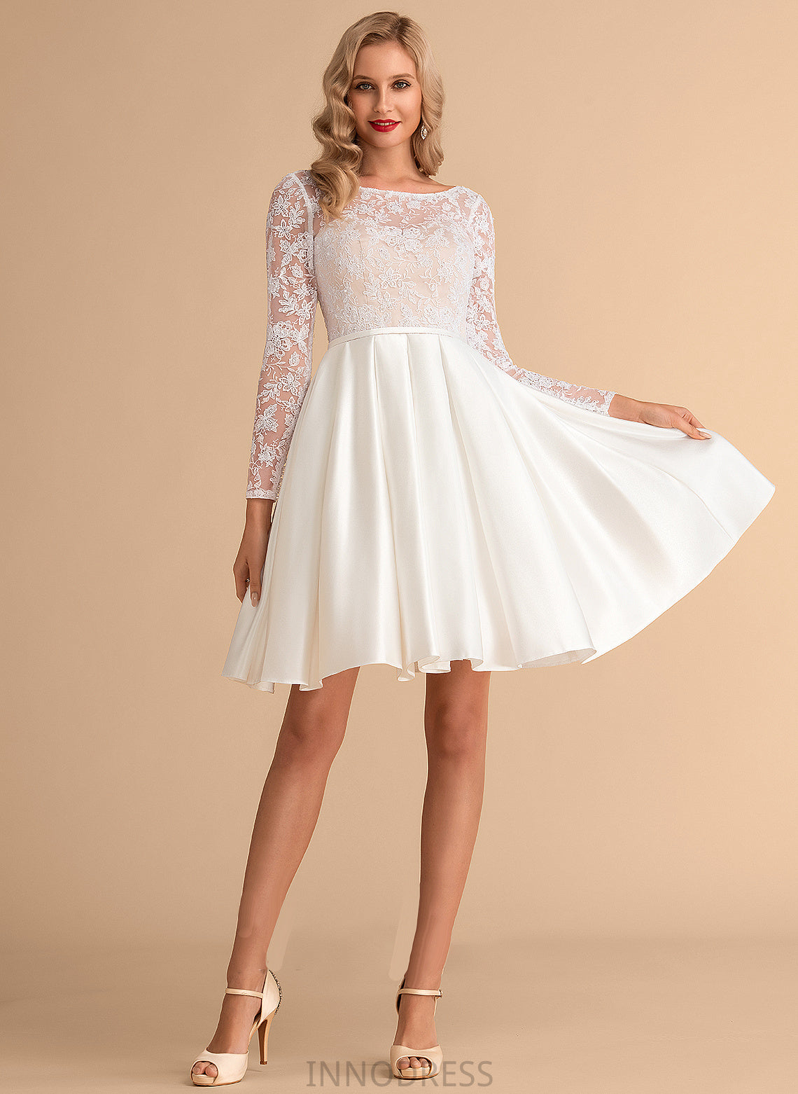 Lace Mariyah Ball-Gown/Princess Satin Neck Knee-Length Wedding Scoop Dress Wedding Dresses