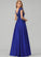 V-neck Riya Floor-Length Sequins Prom Dresses With Ball-Gown/Princess Lace Satin