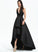 Ruffles With Emery Satin V-neck Asymmetrical Prom Dresses Ball-Gown/Princess Cascading