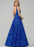 Sequins With Sequined Prom Dresses V-neck A-Line Floor-Length Kara