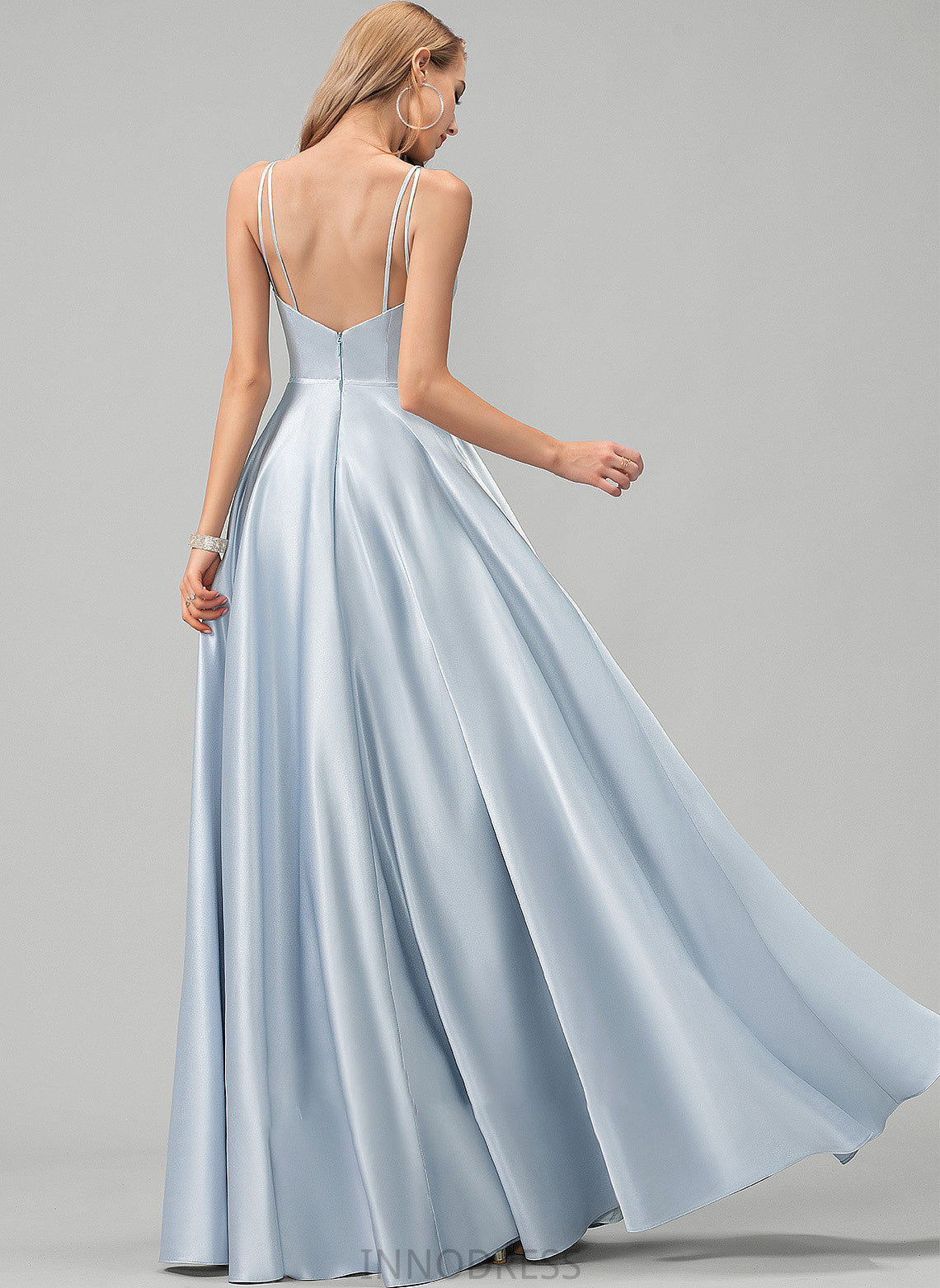 Satin A-Line Floor-Length Joy Prom Dresses V-neck