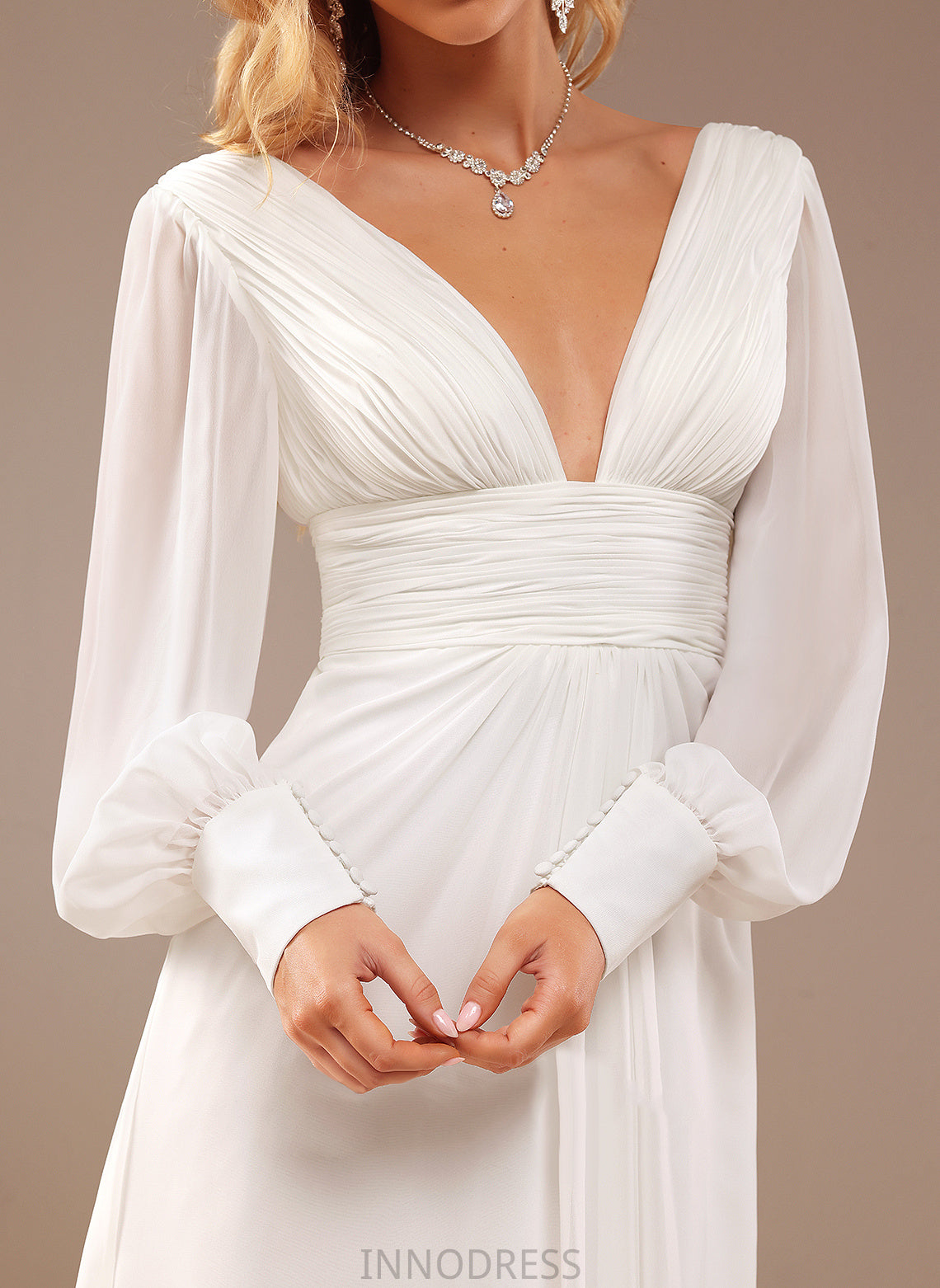 Chiffon Wedding Dresses Ruffle V-neck With Floor-Length Dress A-Line Mckenna Wedding