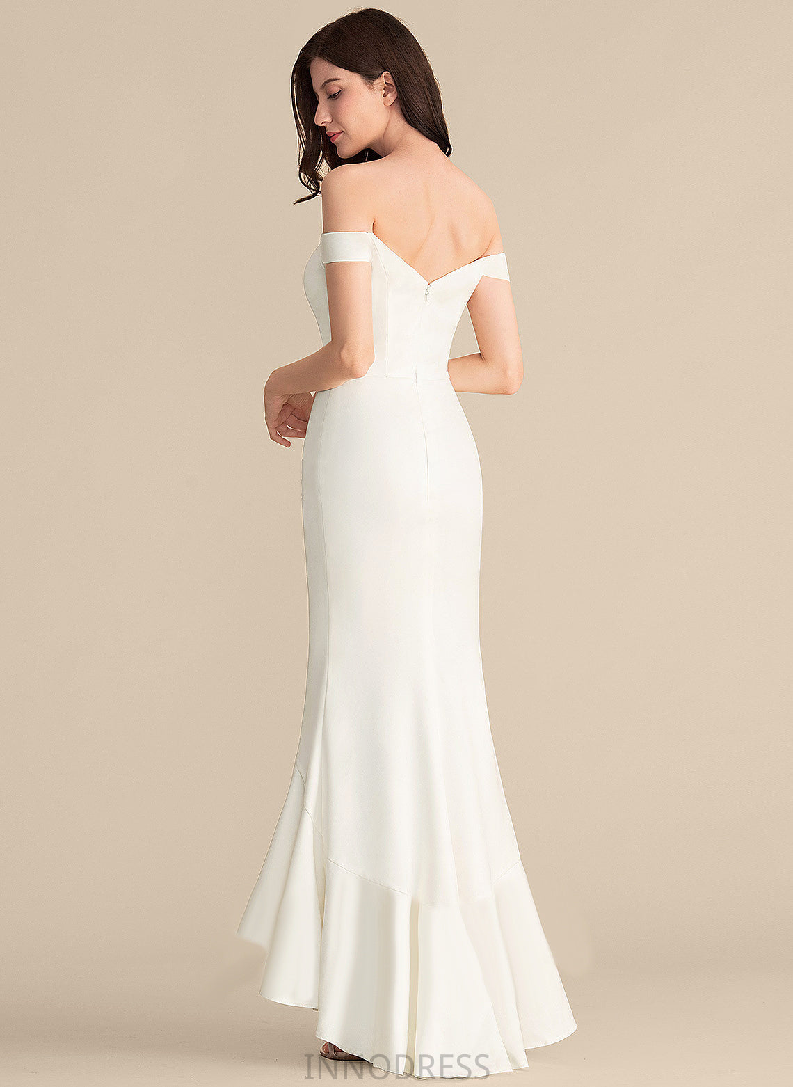 With Dress Ruffles Trumpet/Mermaid Asymmetrical Cascading Wedding Anabel Off-the-Shoulder Wedding Dresses