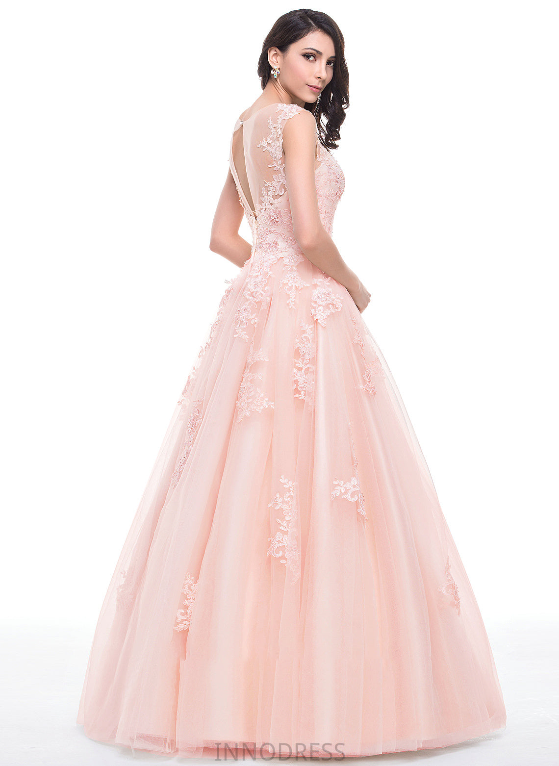 Prom Dresses Lace Appliques Kailyn Tulle Sequins Floor-Length Ball-Gown/Princess With Neck Beading Scoop