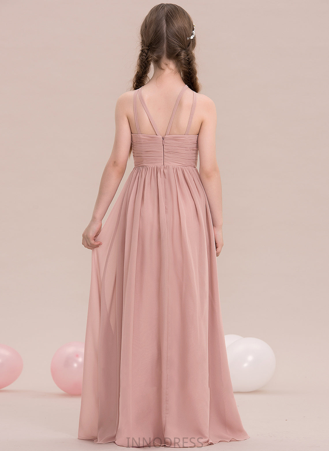 Chiffon With Ruffle Campbell Scoop Floor-Length A-Line Junior Bridesmaid Dresses Neck
