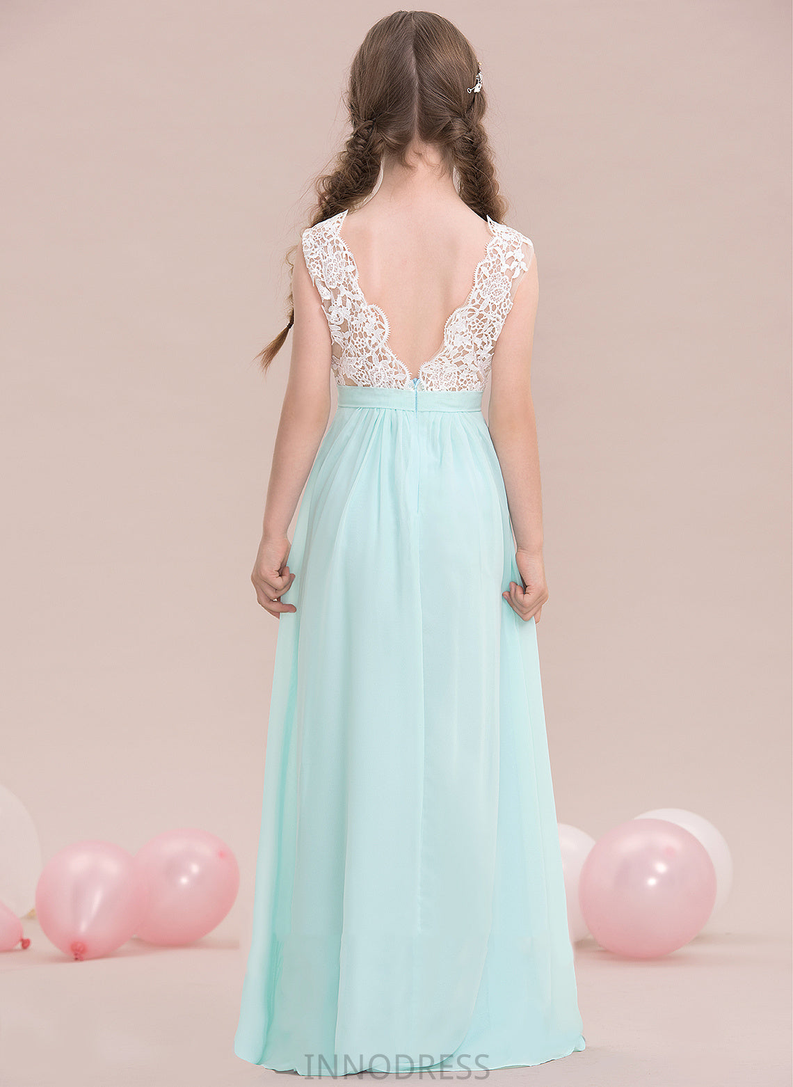 V-neck Floor-Length Pamela Junior Bridesmaid Dresses A-Line Chiffon