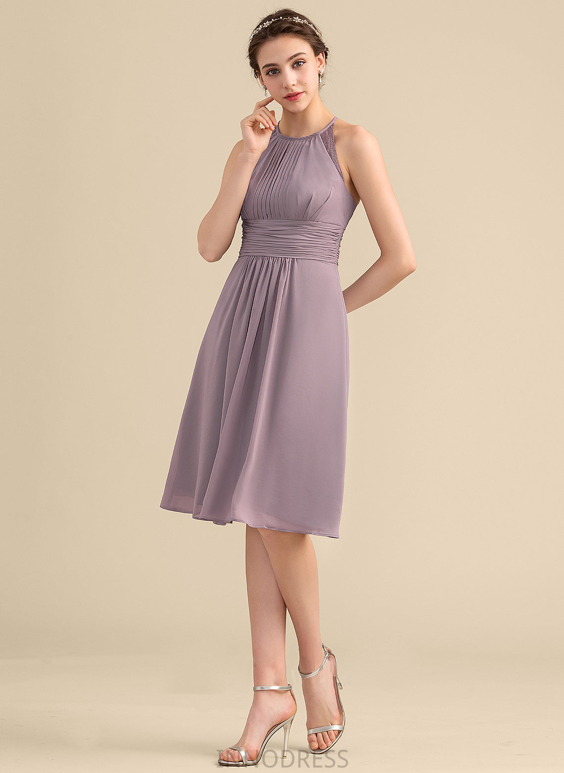 Silhouette Length Fabric Embellishment A-Line Knee-Length ScoopNeck Neckline Ruffle Noemi A-Line/Princess Sleeveless
