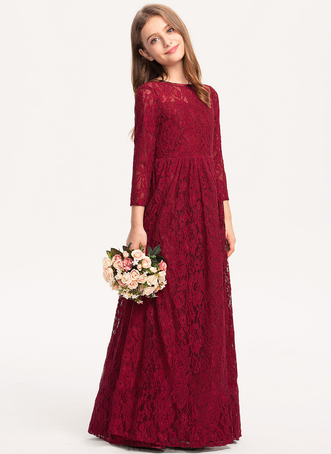 Tamia Scoop Lace A-Line Floor-Length Neck Junior Bridesmaid Dresses