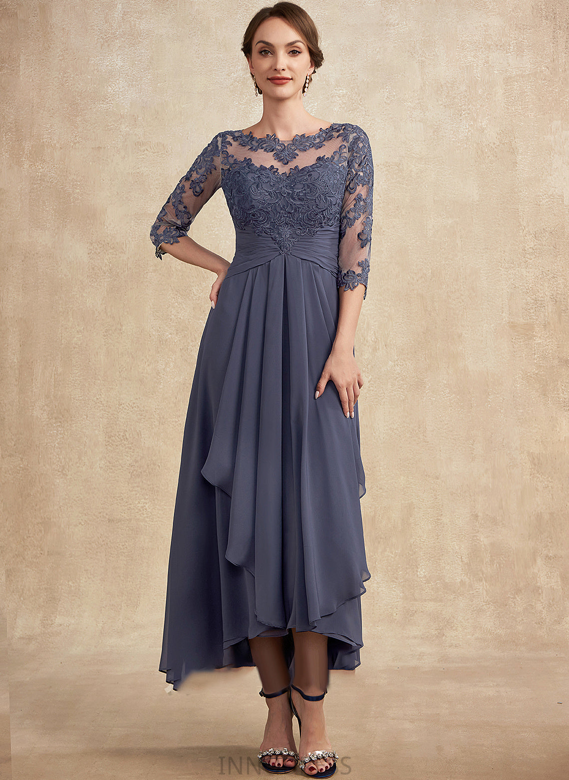 the Neck Chiffon Ruffle Dress of With Bride Scoop Suzanne Asymmetrical Lace Mother of the Bride Dresses Mother A-Line