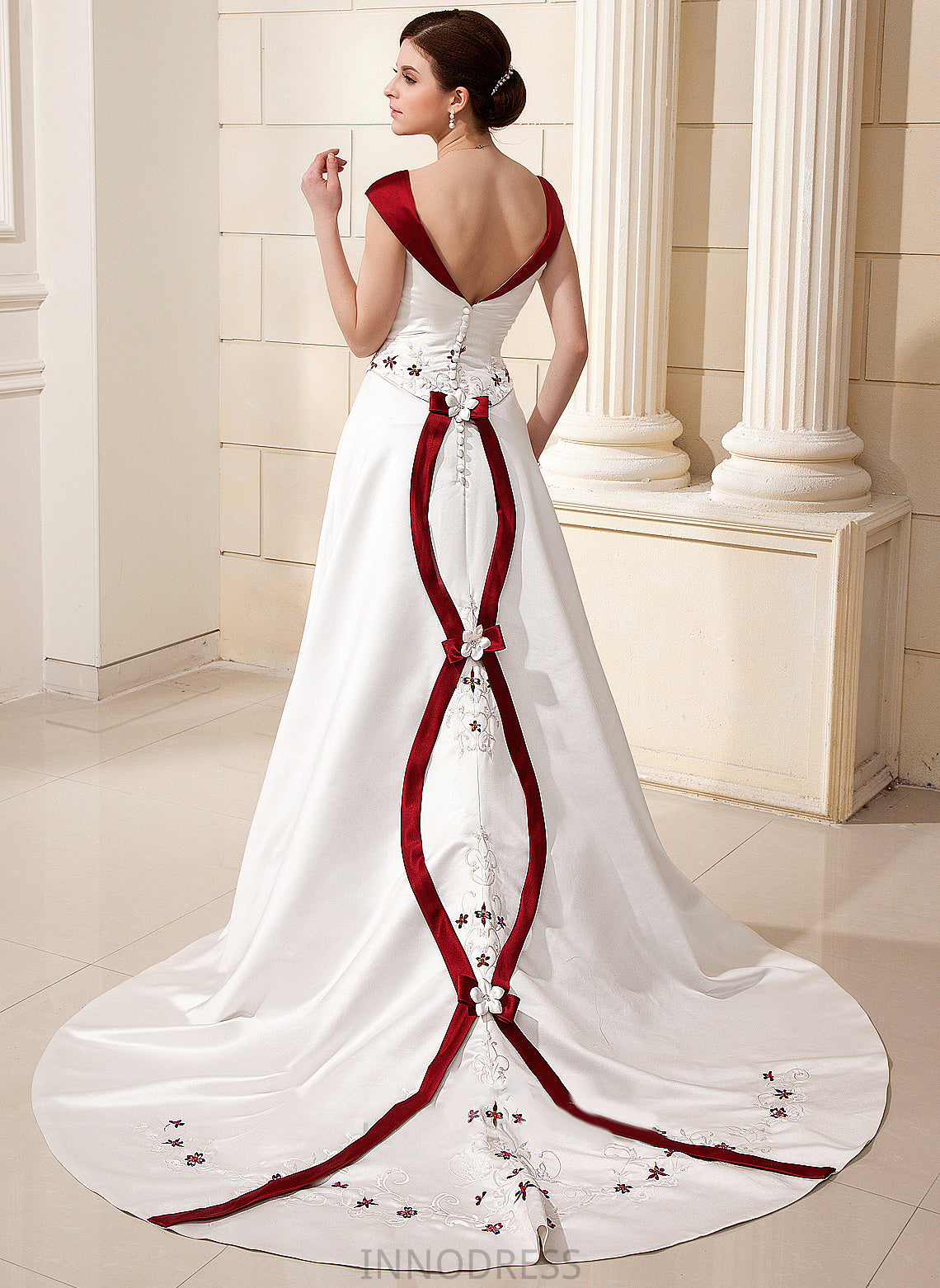Beading Train Flower(s) With Dress Wedding Chapel Armani Satin Ball-Gown/Princess Wedding Dresses