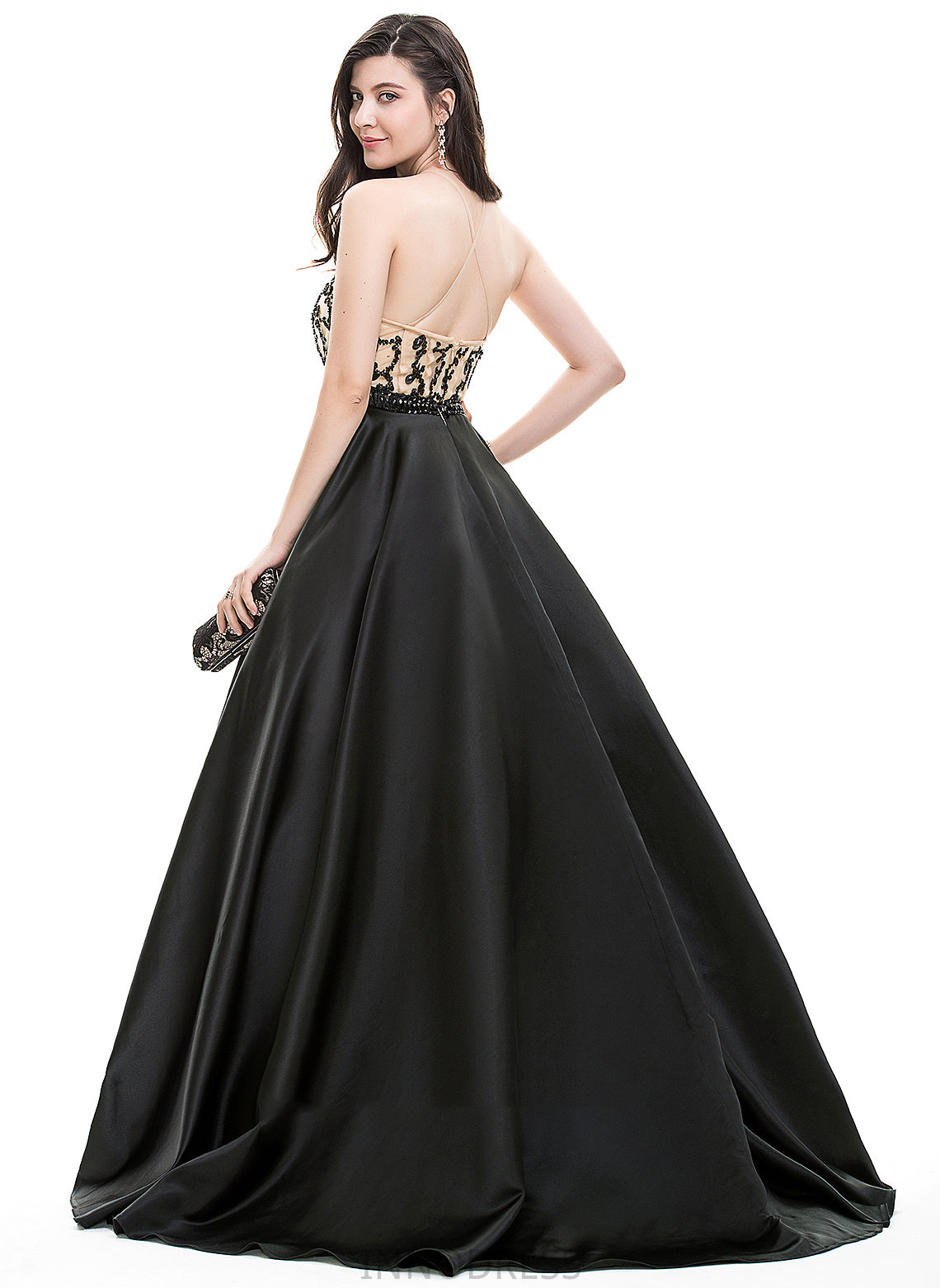 Beading With Satin Carly Prom Dresses Train Ball-Gown/Princess Scoop Sequins Neck Sweep