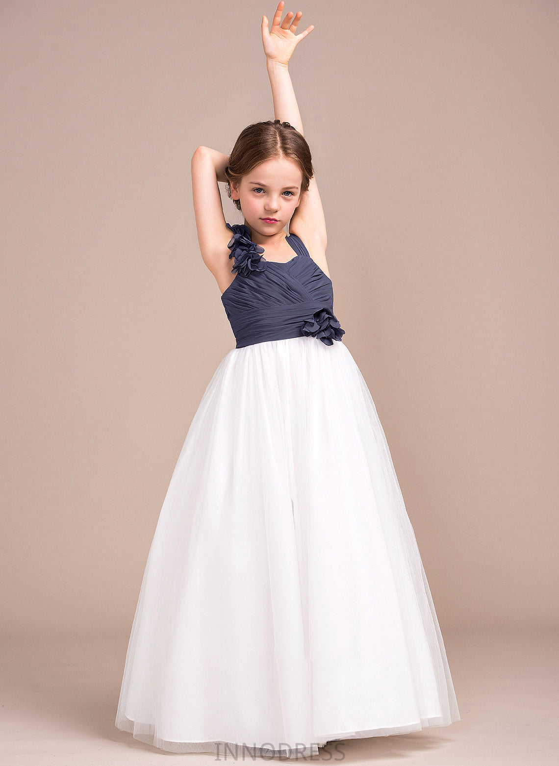 Ruffle Floor-Length A-Line Paityn Tulle Junior Bridesmaid Dresses Sweetheart Chiffon With Flower(s)