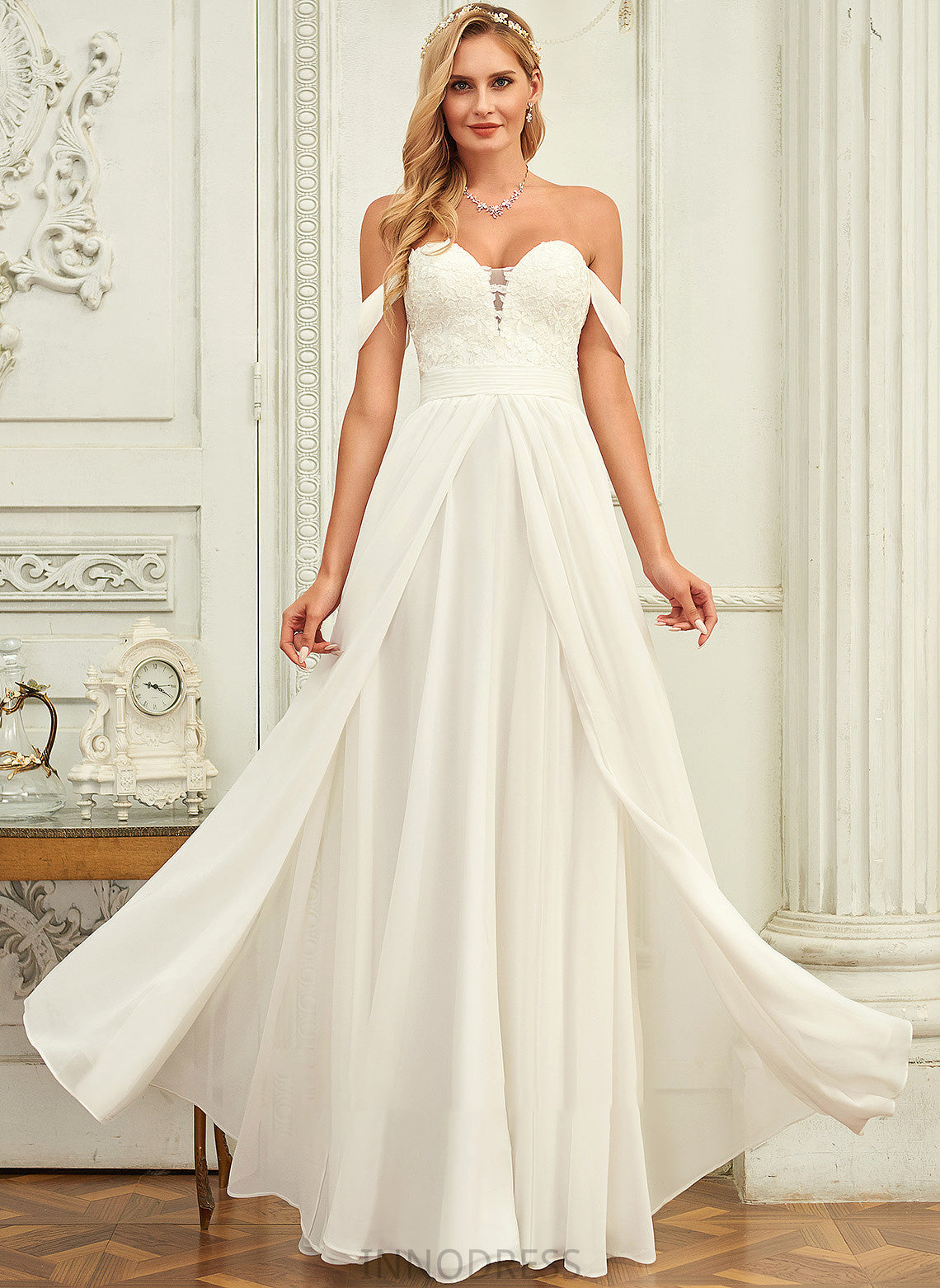 Dress Aliza Wedding Dresses A-Line Chiffon Wedding Off-the-Shoulder Lace Floor-Length